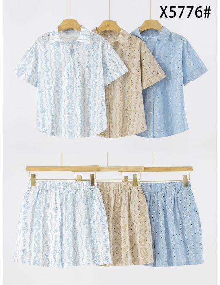 Conjunto de algodón estampado con detalle calado: camisa y short