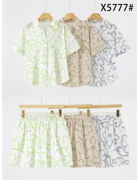 Conjunto de algodón estampado flores con detalle calado: camisa y short