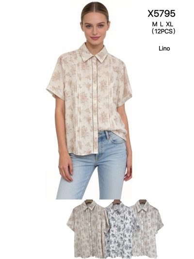 Camisa efecto lino estampada con pliegues 2