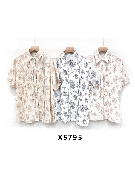 Camisa efecto lino estampada con pliegues