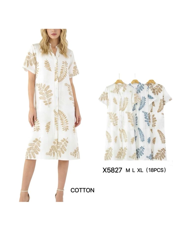 Vestido camisero con bordado hojas