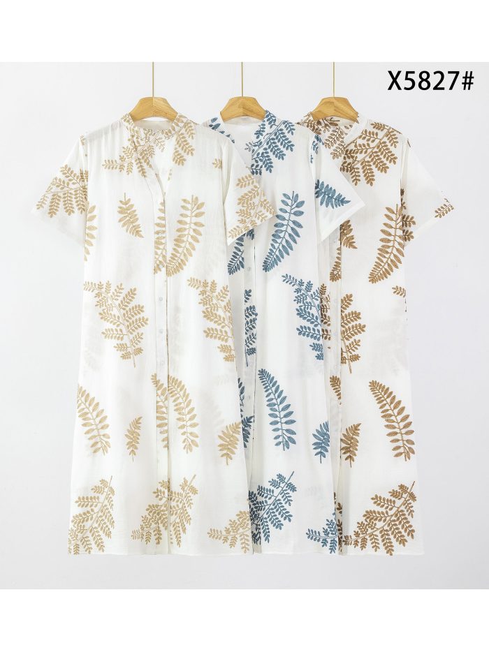 Vestido camisero con bordado hojas