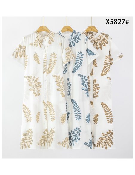 Vestido camisero con bordado hojas