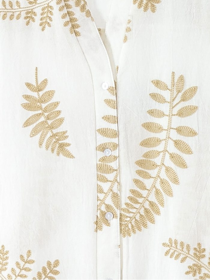 Vestido camisero con bordado hojas