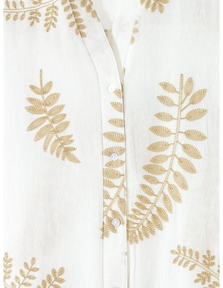 Vestido camisero con bordado hojas