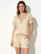 Ensemble effet lin brodé avec détails ajourés : blouse et short