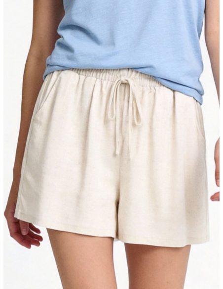 Shorts in Leinenoptik mit elastischem Bund und Kordelzug