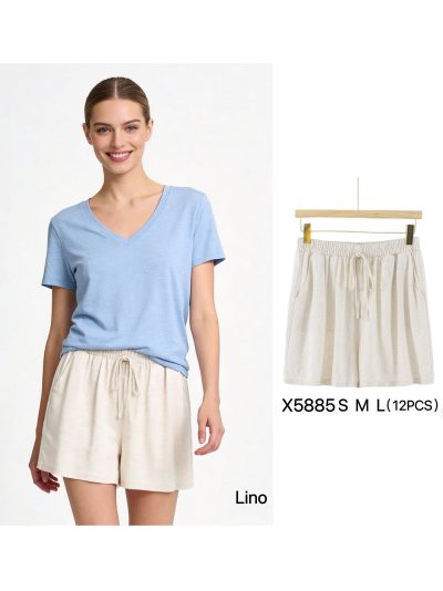 Short efecto lino con cintura elástica y cordón 2