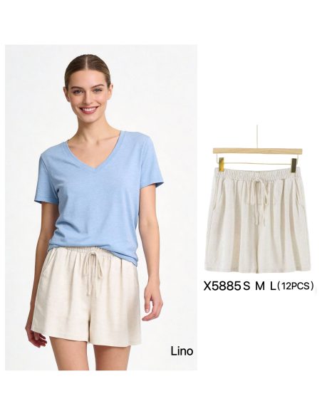 Shorts in Leinenoptik mit elastischem Bund und Kordelzug