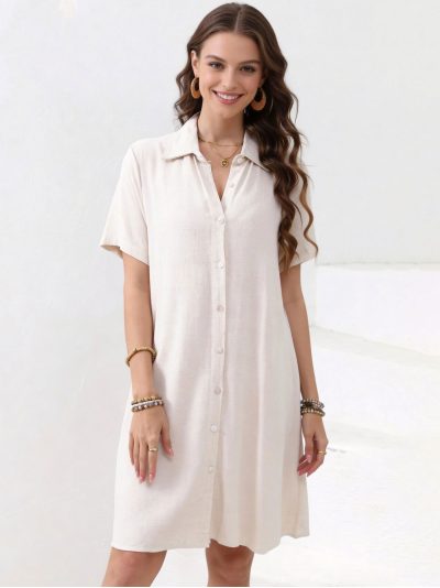 Vestido camisero corto efecto lino