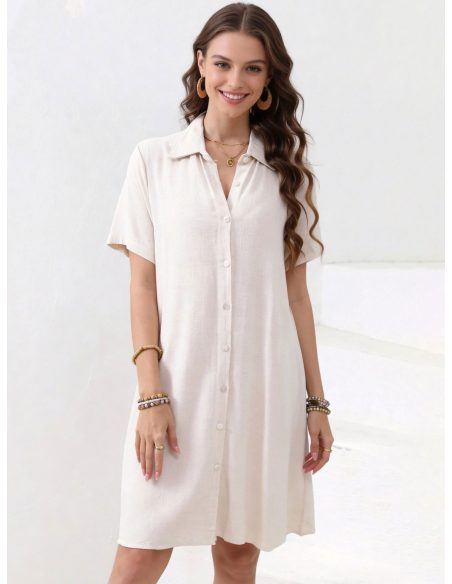 Vestido camisero corto efecto lino