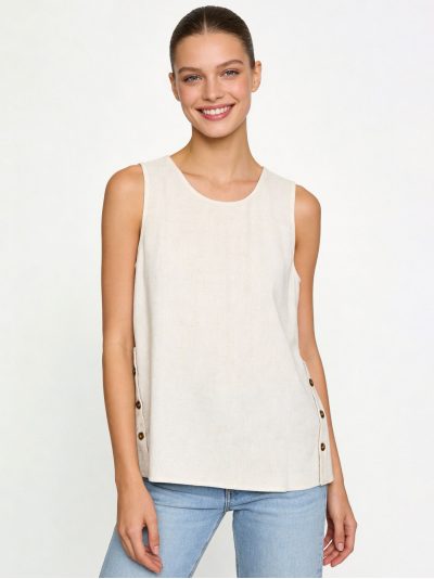 Blusa efecto lino sin mangas con botones laterales