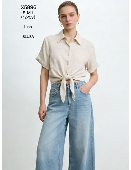 Camicia effetto lino con nodo frontale