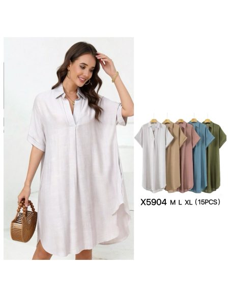 Abito camicia ampio con maniche corte