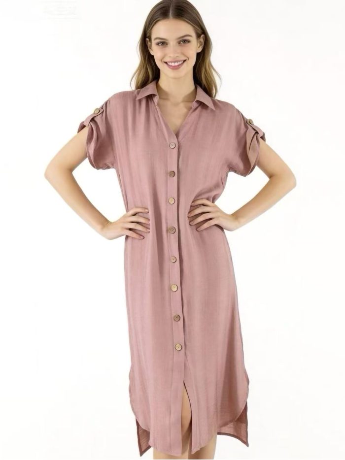 Hemdblusenkleid in Midi-Länge mit Knopfleiste