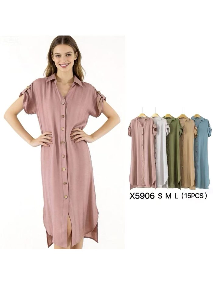 Hemdblusenkleid in Midi-Länge mit Knopfleiste