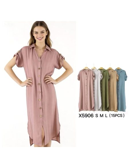 Hemdblusenkleid in Midi-Länge mit Knopfleiste