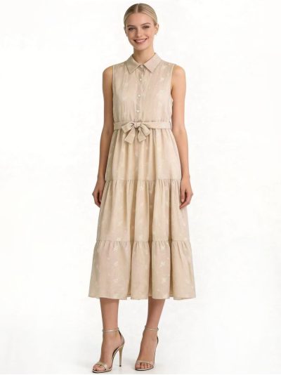 Vestido camisero midi bordado con cinturón