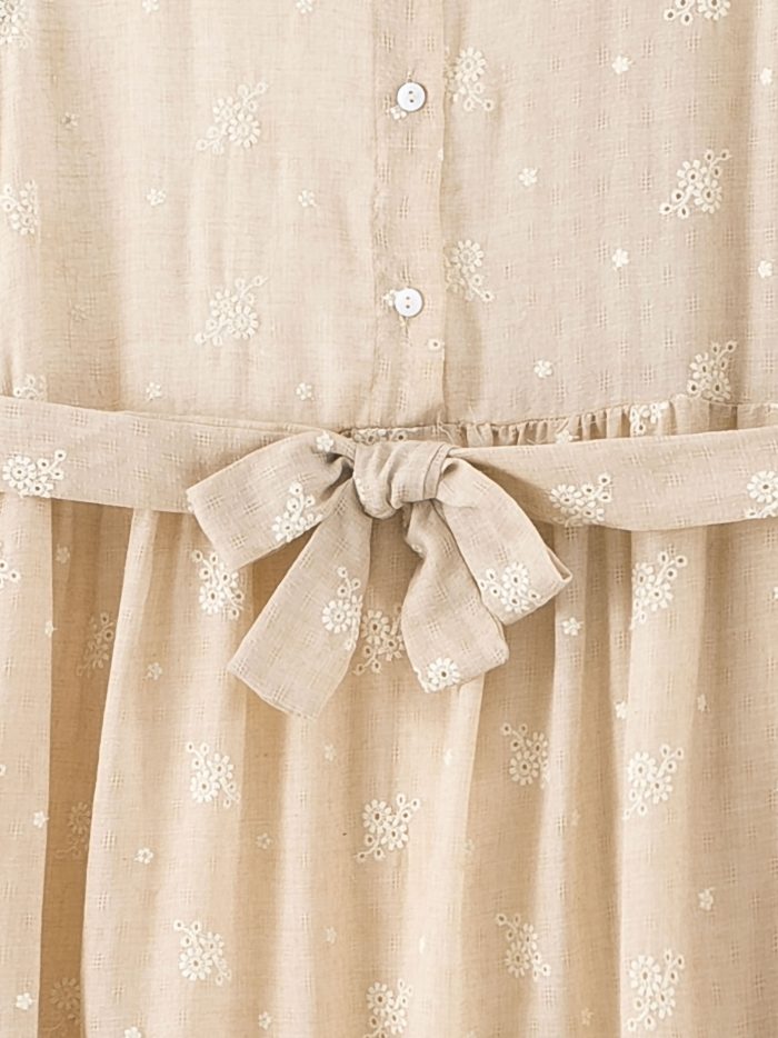 Vestido camisero midi bordado con cinturón