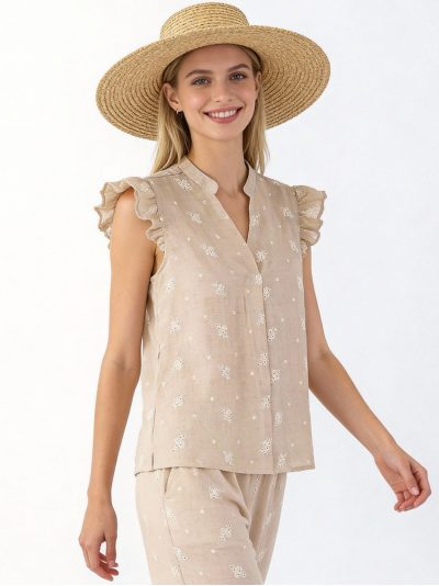 Blusa bordada mangas con volantes