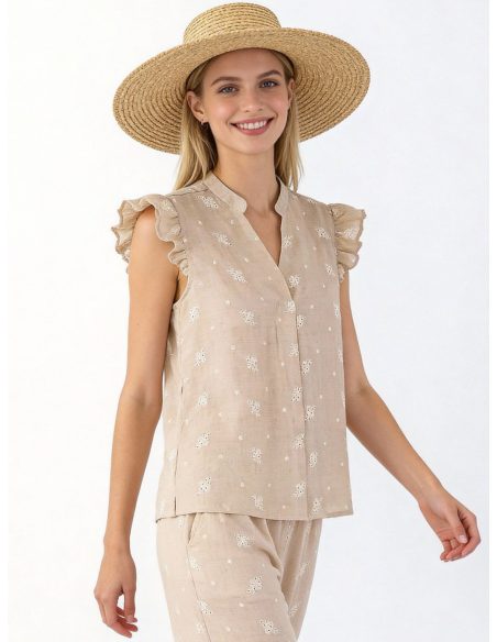 Blusa bordada mangas con volantes