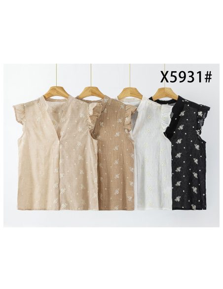 Blusa bordada mangas con volantes