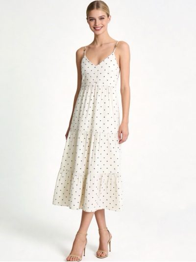 Robe longue à bretelles avec imprimé mini cœur