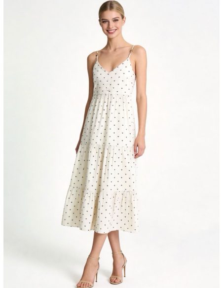 Robe longue à bretelles avec imprimé mini cœur