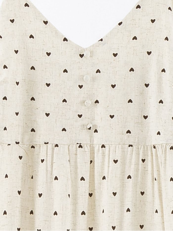 Robe longue à bretelles avec imprimé mini cœur