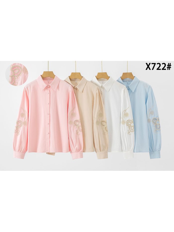 Cotton shirt with embroidered sleeves