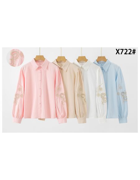 Cotton shirt with embroidered sleeves