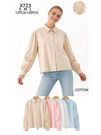 Camisa de algodón con manga abullonada calada 2