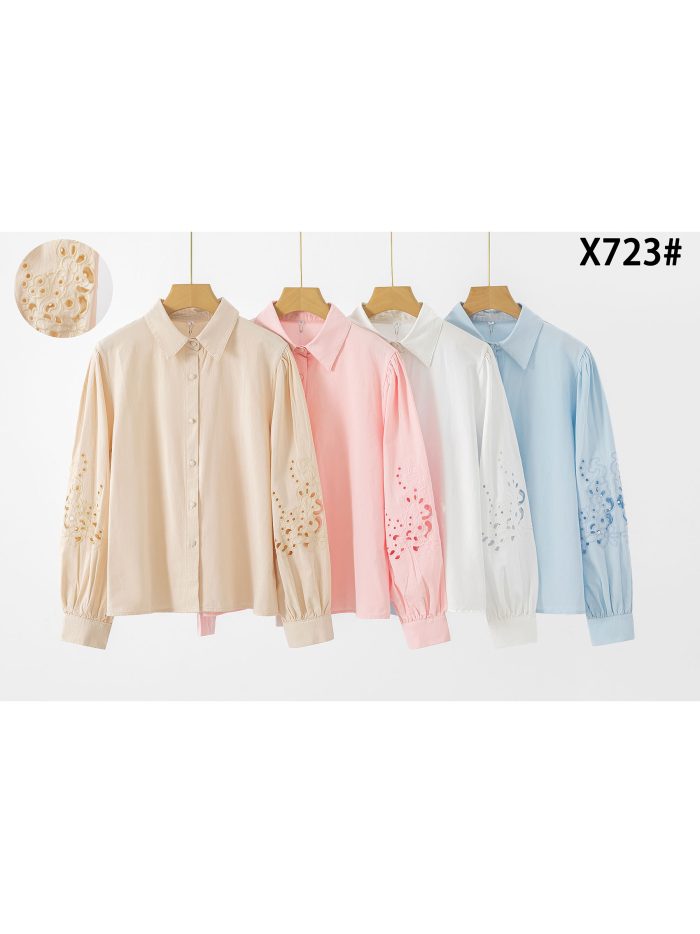 Camisa de algodón con manga abullonada calada