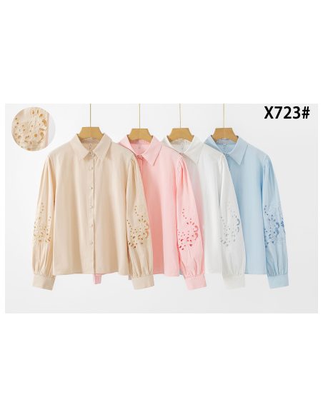 Camisa de algodón con manga abullonada calada