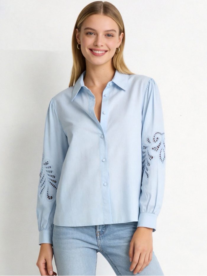 Camisa de algodón con mangas caladas