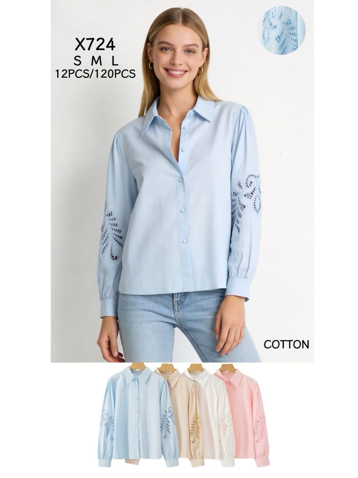 Camisa de algodón con mangas caladas