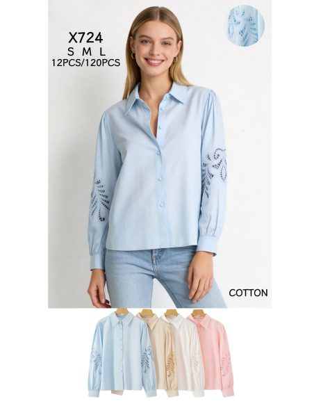 Camisa de algodón con mangas caladas