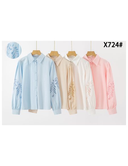 Camisa de algodón con mangas caladas