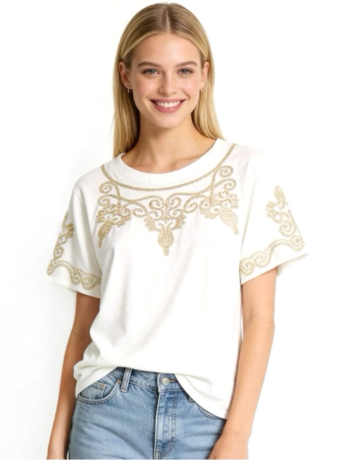 Camiseta bordada de algodón