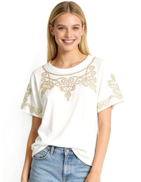 Camiseta bordada de algodón