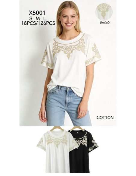 Camiseta bordada de algodón