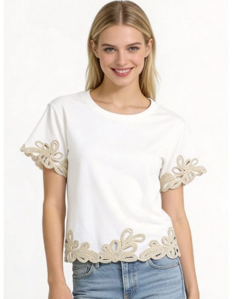 Besticktes Baumwoll-T-Shirt