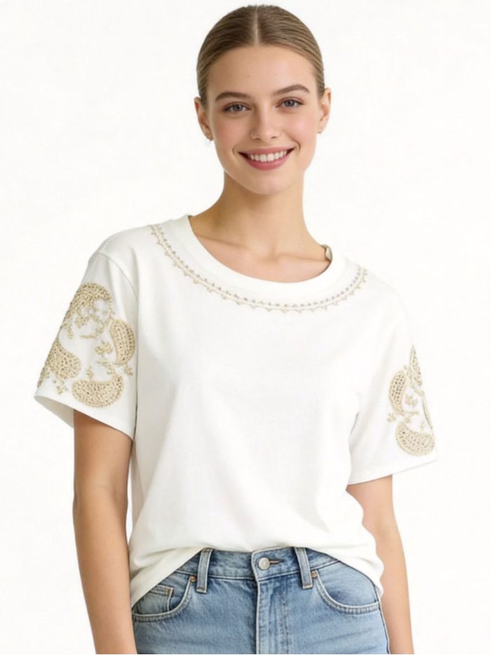 Camiseta bordada de algodón