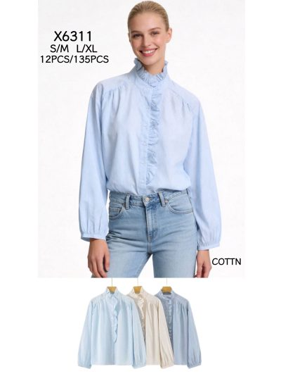 Camisa de algodón con cuello alto y volante 2