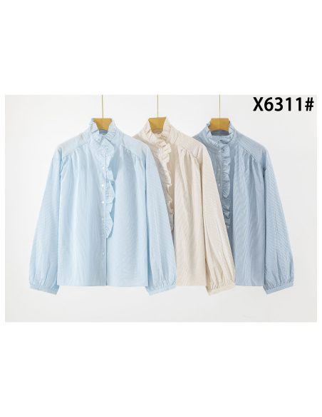 Chemise en coton à col montant et volant