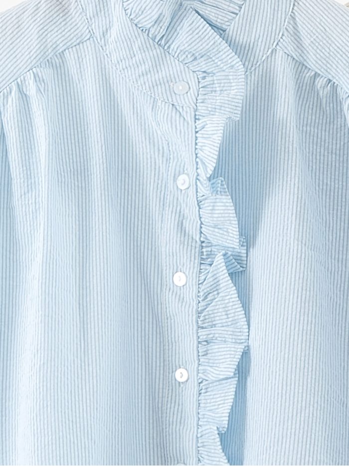 Chemise en coton à col montant et volant