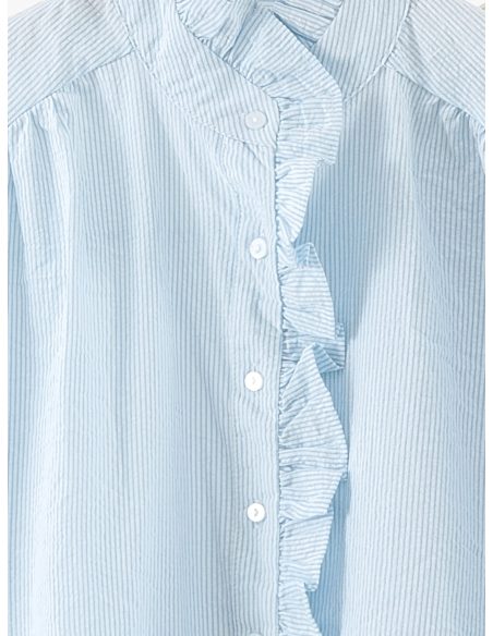 Chemise en coton à col montant et volant