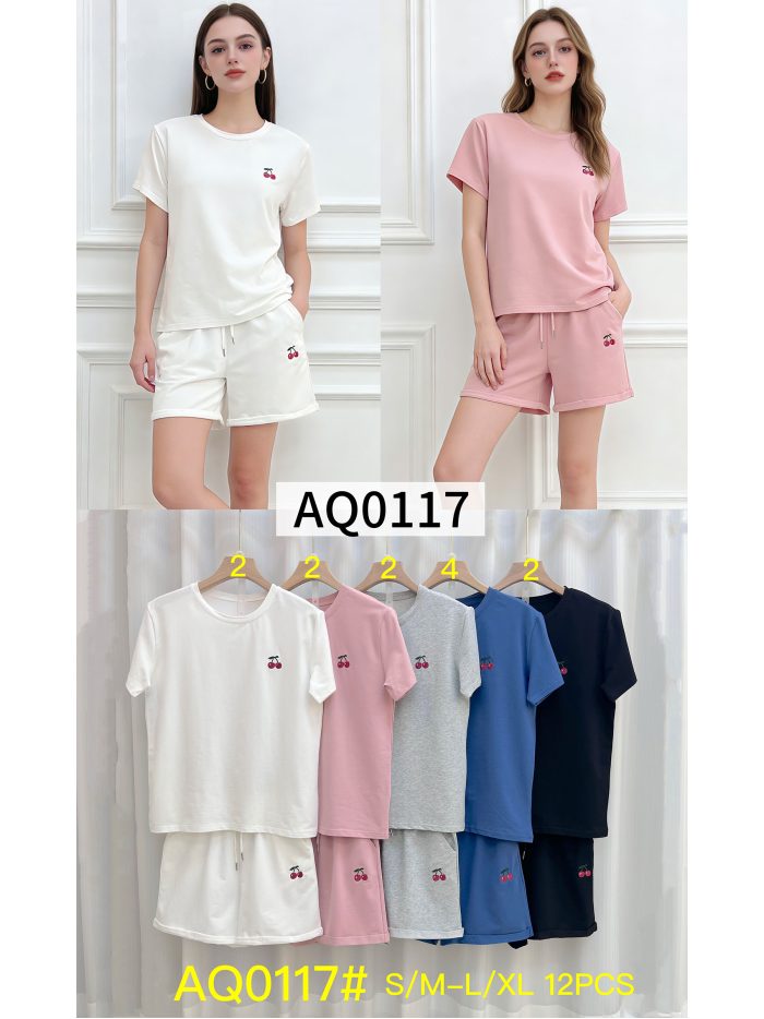 Conjunto bordado con cerezas: camiseta y pantalón corto