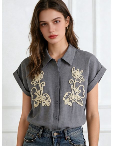 Camisa bordada efecto denim