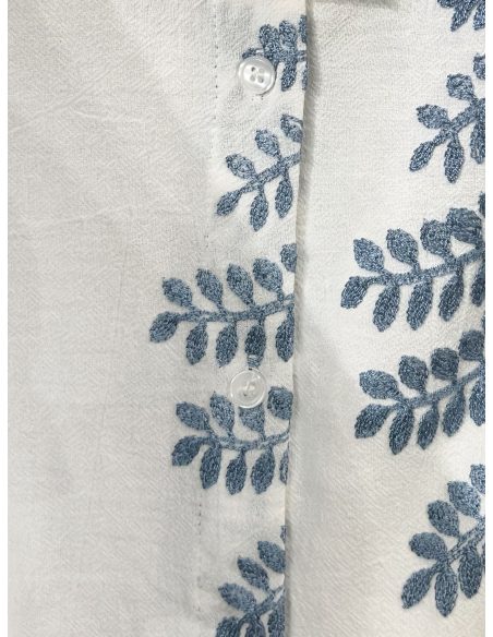 Vestido camisero midi bordado hojas con cinturón